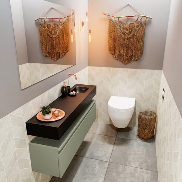 MONDIAZ ANDOR 120cm toiletmeubel army. LEX 120cm wastafel urban positie rechts. Zonder kraangat