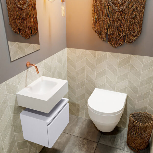 MONDIAZ ANDOR 40cm toiletmeubel cale. LEX 40cm wastafel talc positie midden. Zonder kraangat