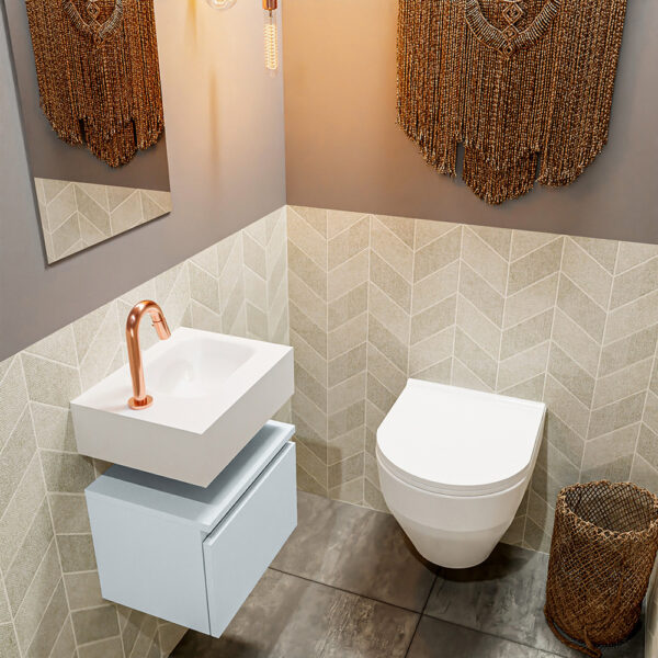MONDIAZ ANDOR 40cm toiletmeubel cale. LEX 40cm wastafel talc positie rechts. Met 1 kraangat