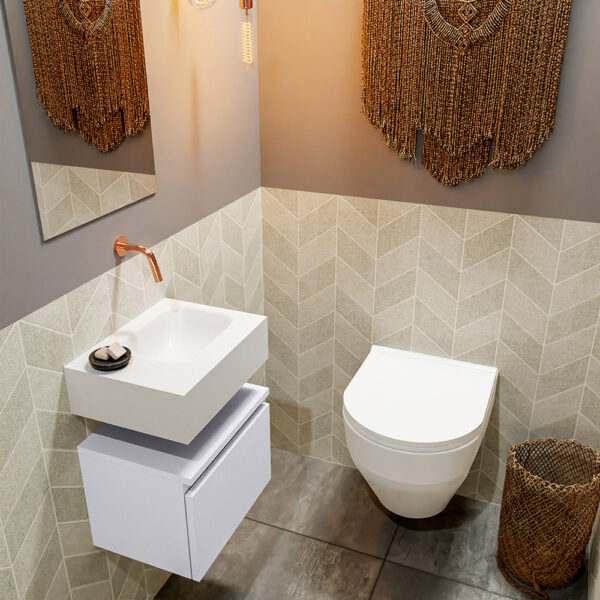 MONDIAZ ANDOR 40cm toiletmeubel cale. LEX 40cm wastafel talc positie rechts. Zonder kraangat