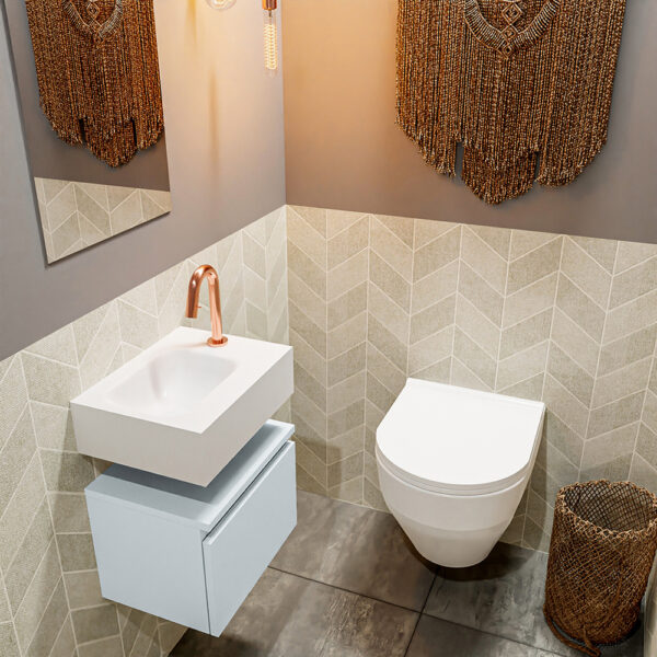 MONDIAZ ANDOR 40cm toiletmeubel cale. LEX 40cm wastafel talc positie links. Met 1 kraangat