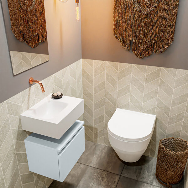 MONDIAZ ANDOR 40cm toiletmeubel cale. LEX 40cm wastafel talc positie links. Zonder kraangat