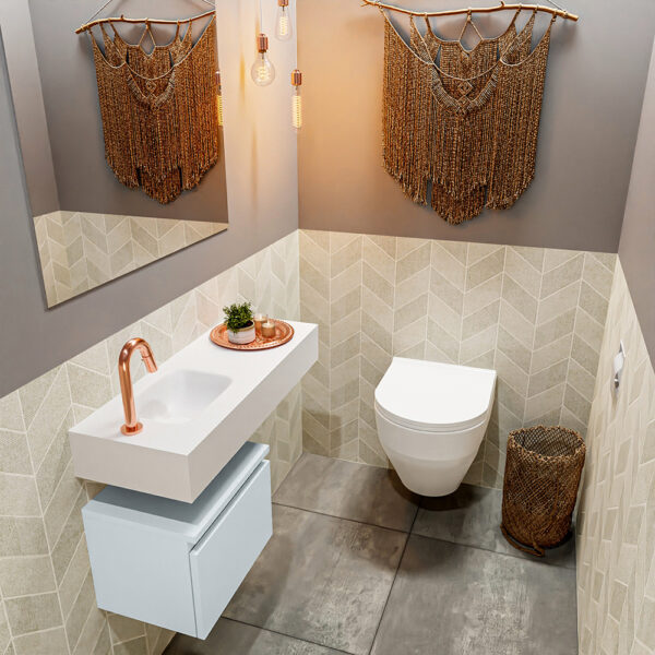 MONDIAZ ANDOR 40cm toiletmeubel cale. LEX 80cm wastafel talc positie links. Met 1 kraangat