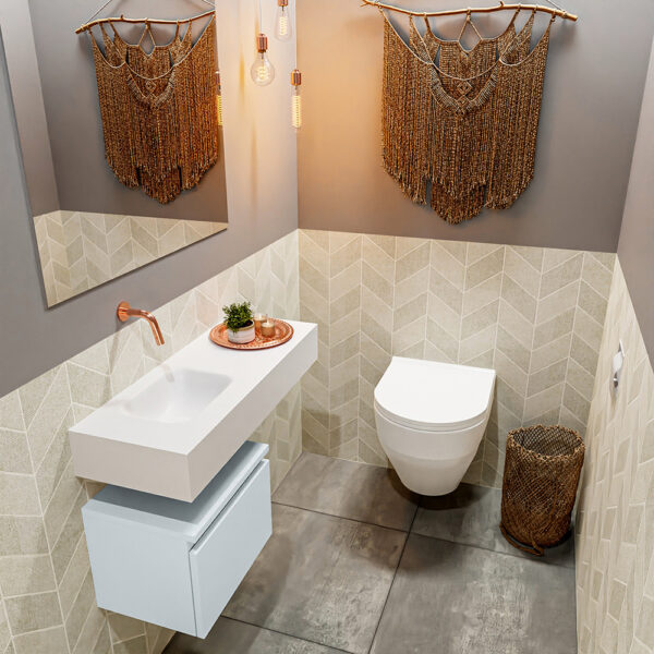 MONDIAZ ANDOR 40cm toiletmeubel cale. LEX 80cm wastafel talc positie links. Zonder kraangat