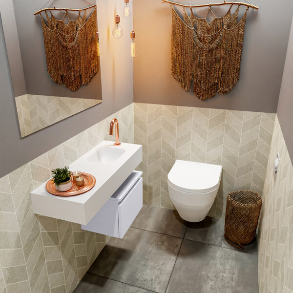 MONDIAZ ANDOR 40cm toiletmeubel cale. LEX 80cm wastafel talc positie rechts. Met 1 kraangat