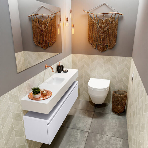 MONDIAZ ANDOR 120cm toiletmeubel cale. LEX 120cm wastafel talc positie midden. Zonder kraangat