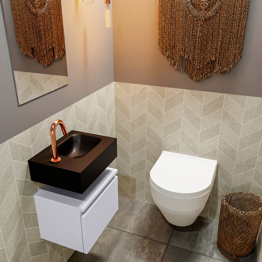 MONDIAZ ANDOR 40cm toiletmeubel cale. LEX 40cm wastafel urban positie rechts. Met 1 kraangat