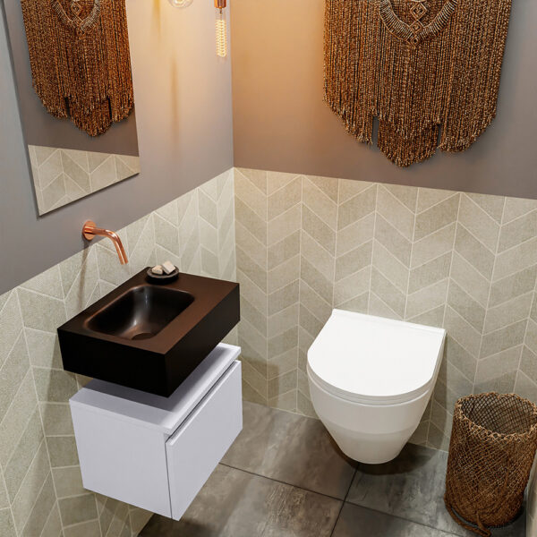 MONDIAZ ANDOR 40cm toiletmeubel cale. LEX 40cm wastafel urban positie links. Zonder kraangat