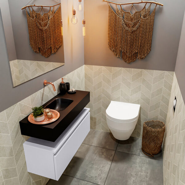MONDIAZ ANDOR 80cm toiletmeubel cale. LEX 80cm wastafel urban positie midden. Zonder kraangat