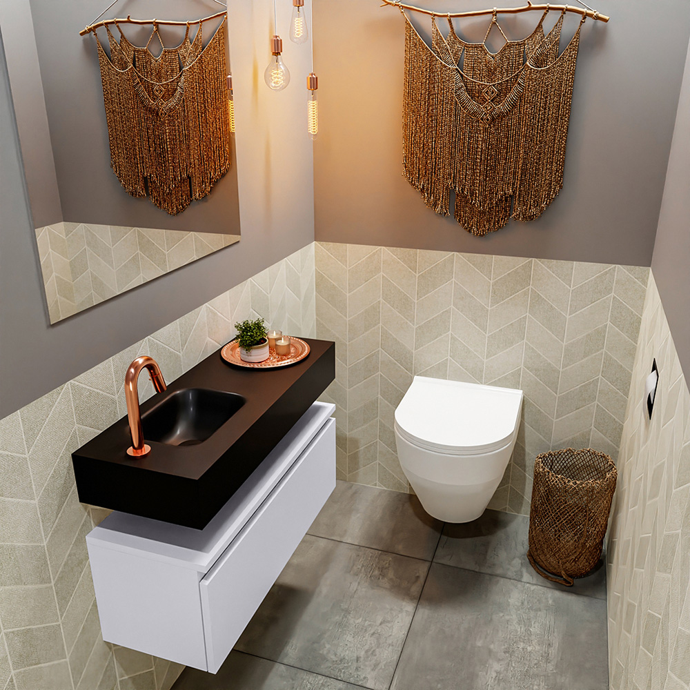 MONDIAZ ANDOR 80cm toiletmeubel cale. LEX 80cm wastafel urban positie links. Met 1 kraangat