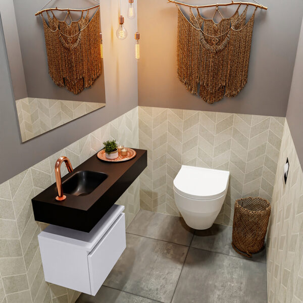 MONDIAZ ANDOR 40cm toiletmeubel cale. LEX 80cm wastafel urban positie links. Met 1 kraangat