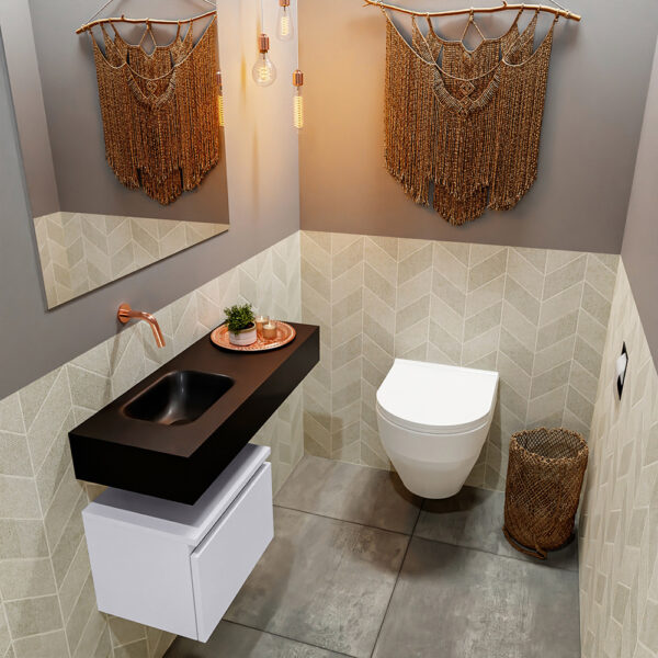 MONDIAZ ANDOR 40cm toiletmeubel cale. LEX 80cm wastafel urban positie links. Zonder kraangat