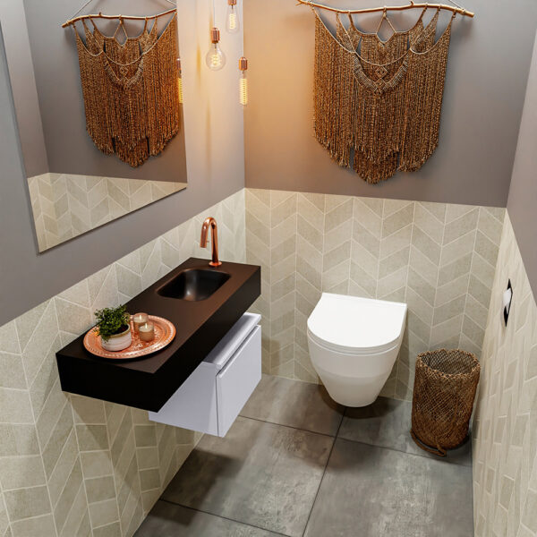 MONDIAZ ANDOR 40cm toiletmeubel cale. LEX 80cm wastafel urban positie rechts. Met 1 kraangat