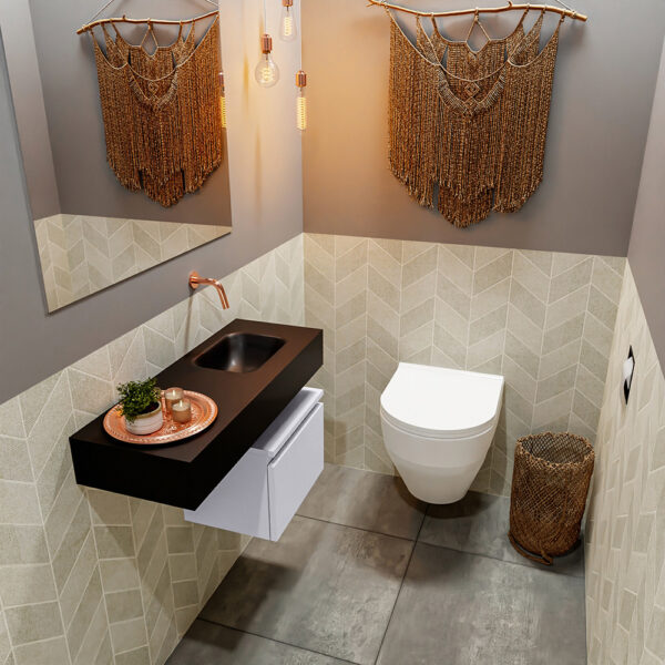 MONDIAZ ANDOR 40cm toiletmeubel cale. LEX 80cm wastafel urban positie rechts. Zonder kraangat