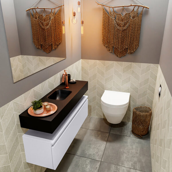 MONDIAZ ANDOR 100cm toiletmeubel cale. LEX 100cm wastafel urban positie midden. Met 1 kraangat