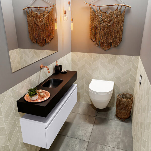 MONDIAZ ANDOR 100cm toiletmeubel cale. LEX 100cm wastafel urban positie midden. Zonder kraangat