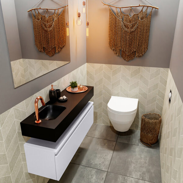 MONDIAZ ANDOR 100cm toiletmeubel cale. LEX 100cm wastafel urban positie links. Met 1 kraangat