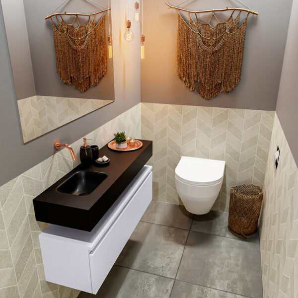 MONDIAZ ANDOR 100cm toiletmeubel cale. LEX 100cm wastafel urban positie links. Zonder kraangat