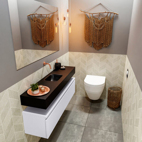 MONDIAZ ANDOR 120cm toiletmeubel cale. LEX 120cm wastafel urban positie midden. Zonder kraangat