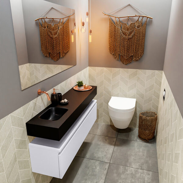 MONDIAZ ANDOR 120cm toiletmeubel cale. LEX 120cm wastafel urban positie links. Zonder kraangat