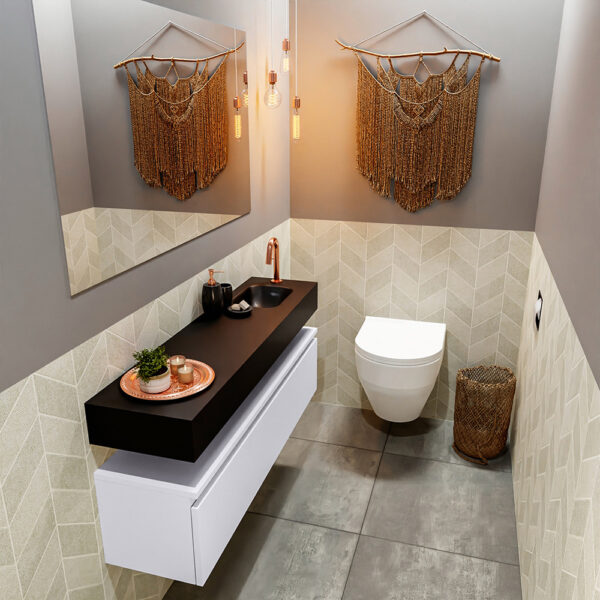 MONDIAZ ANDOR 120cm toiletmeubel cale. LEX 120cm wastafel urban positie rechts. Met 1 kraangat