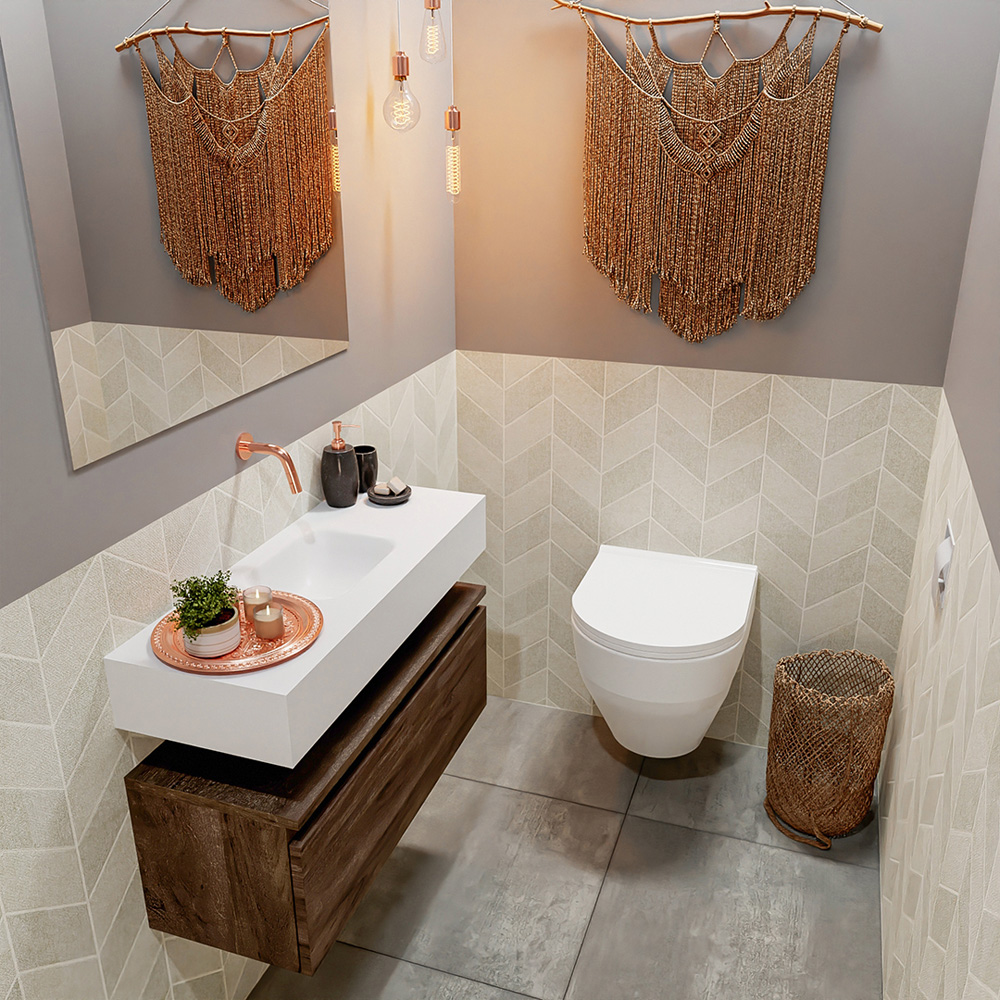 MONDIAZ ANDOR 80cm toiletmeubel dark brown. LEX 80cm wastafel talc positie midden. Zonder kraangat