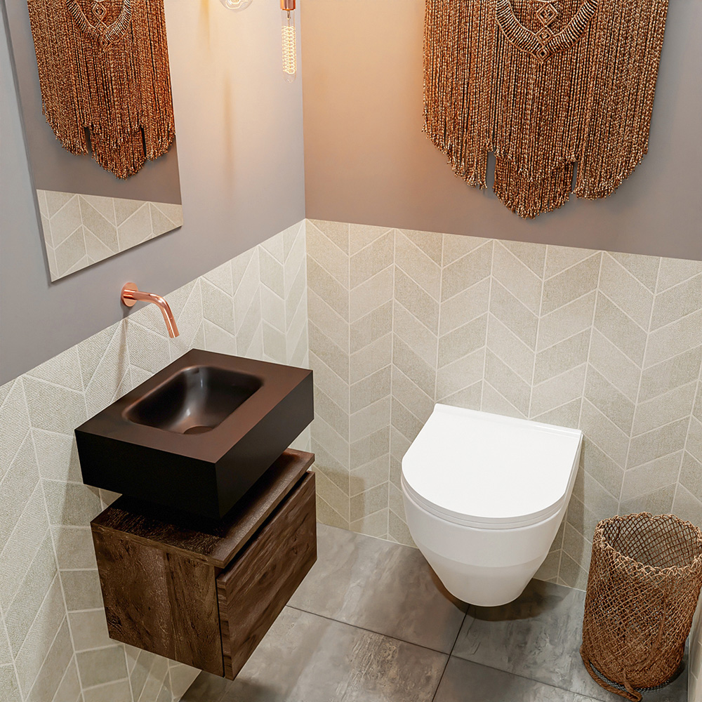MONDIAZ ANDOR 40cm toiletmeubel dark brown. LEX 40cm wastafel urban positie midden. Zonder kraangat