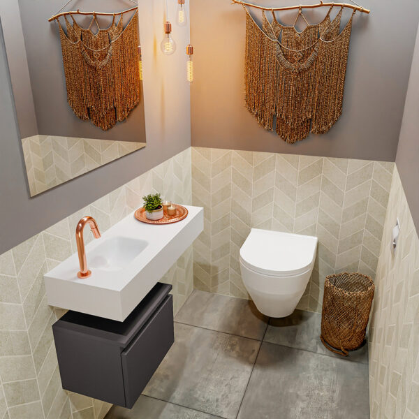 MONDIAZ ANDOR 40cm toiletmeubel dark grey. LEX 80cm wastafel talc positie links. Met 1 kraangat