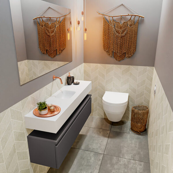 MONDIAZ ANDOR 120cm toiletmeubel dark grey. LEX 120cm wastafel talc positie midden. Zonder kraangat