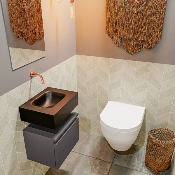 MONDIAZ ANDOR 40cm toiletmeubel dark grey. LEX 40cm wastafel urban positie midden. Zonder kraangat