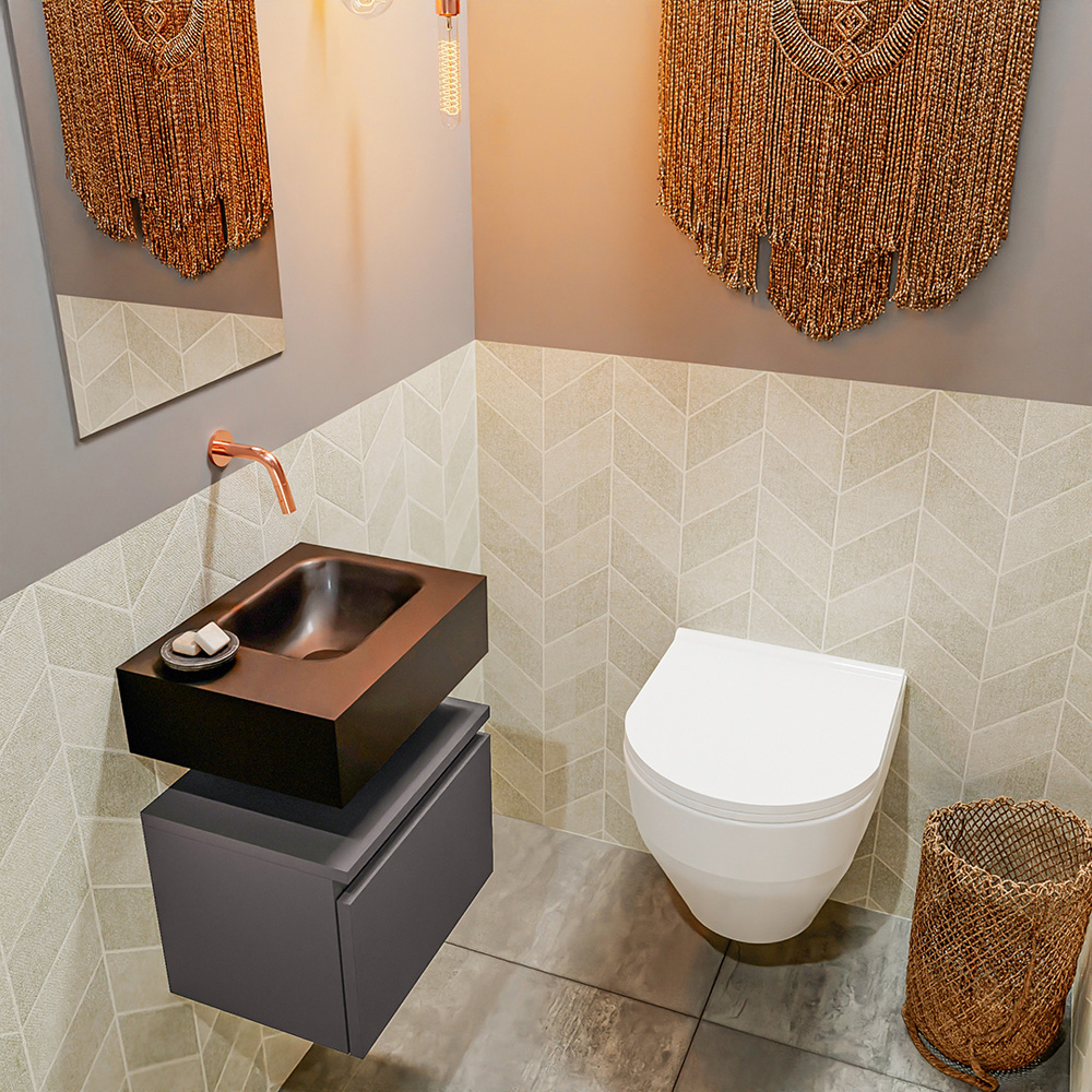 MONDIAZ ANDOR 40cm toiletmeubel dark grey. LEX 40cm wastafel urban positie rechts. Zonder kraangat