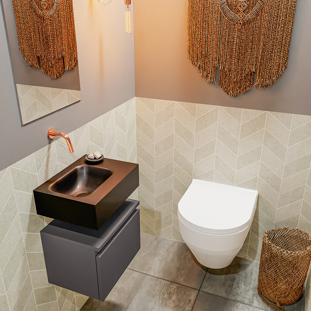 MONDIAZ ANDOR 40cm toiletmeubel dark grey. LEX 40cm wastafel urban positie links. Zonder kraangat