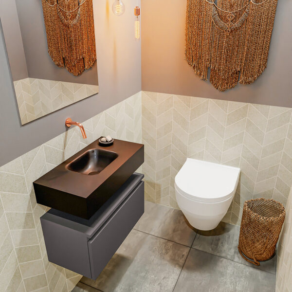 MONDIAZ ANDOR 60cm toiletmeubel dark grey. LEX 60cm wastafel urban positie midden. Zonder kraangat