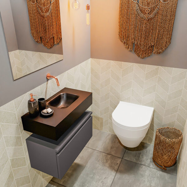 MONDIAZ ANDOR 60cm toiletmeubel dark grey. LEX 60cm wastafel urban positie rechts. Zonder kraangat