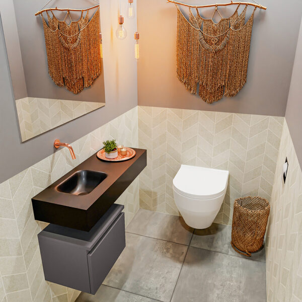 MONDIAZ ANDOR 40cm toiletmeubel dark grey. LEX 80cm wastafel urban positie links. Zonder kraangat