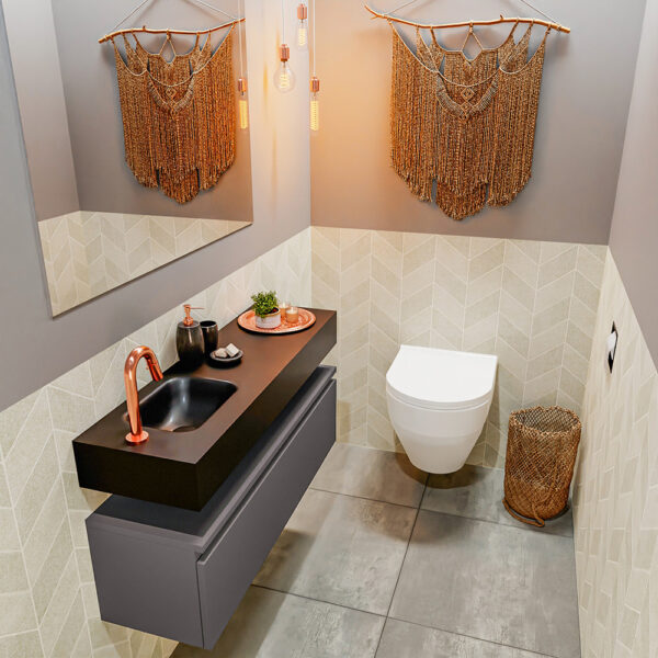 MONDIAZ ANDOR 100cm toiletmeubel dark grey. LEX 100cm wastafel urban positie links. Met 1 kraangat