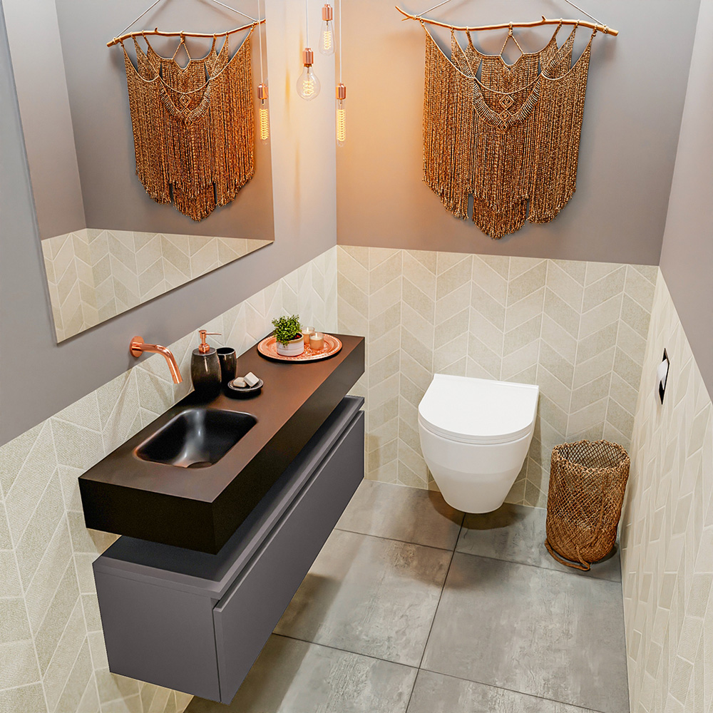 MONDIAZ ANDOR 100cm toiletmeubel dark grey. LEX 100cm wastafel urban positie links. Zonder kraangat