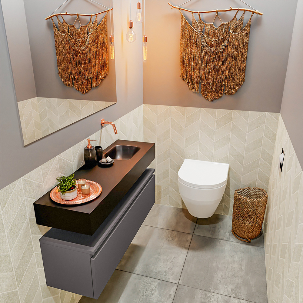 MONDIAZ ANDOR 100cm toiletmeubel dark grey. LEX 100cm wastafel urban positie rechts. Zonder kraangat