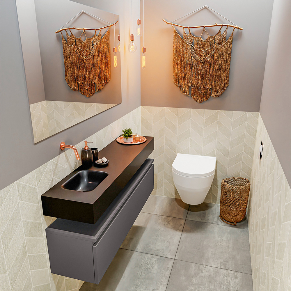 MONDIAZ ANDOR 120cm toiletmeubel dark grey. LEX 120cm wastafel urban positie links. Zonder kraangat