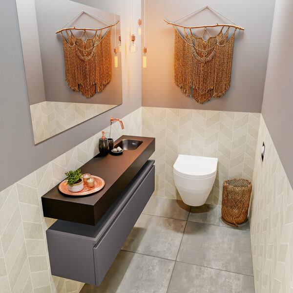 MONDIAZ ANDOR 120cm toiletmeubel dark grey. LEX 120cm wastafel urban positie rechts. Zonder kraangat