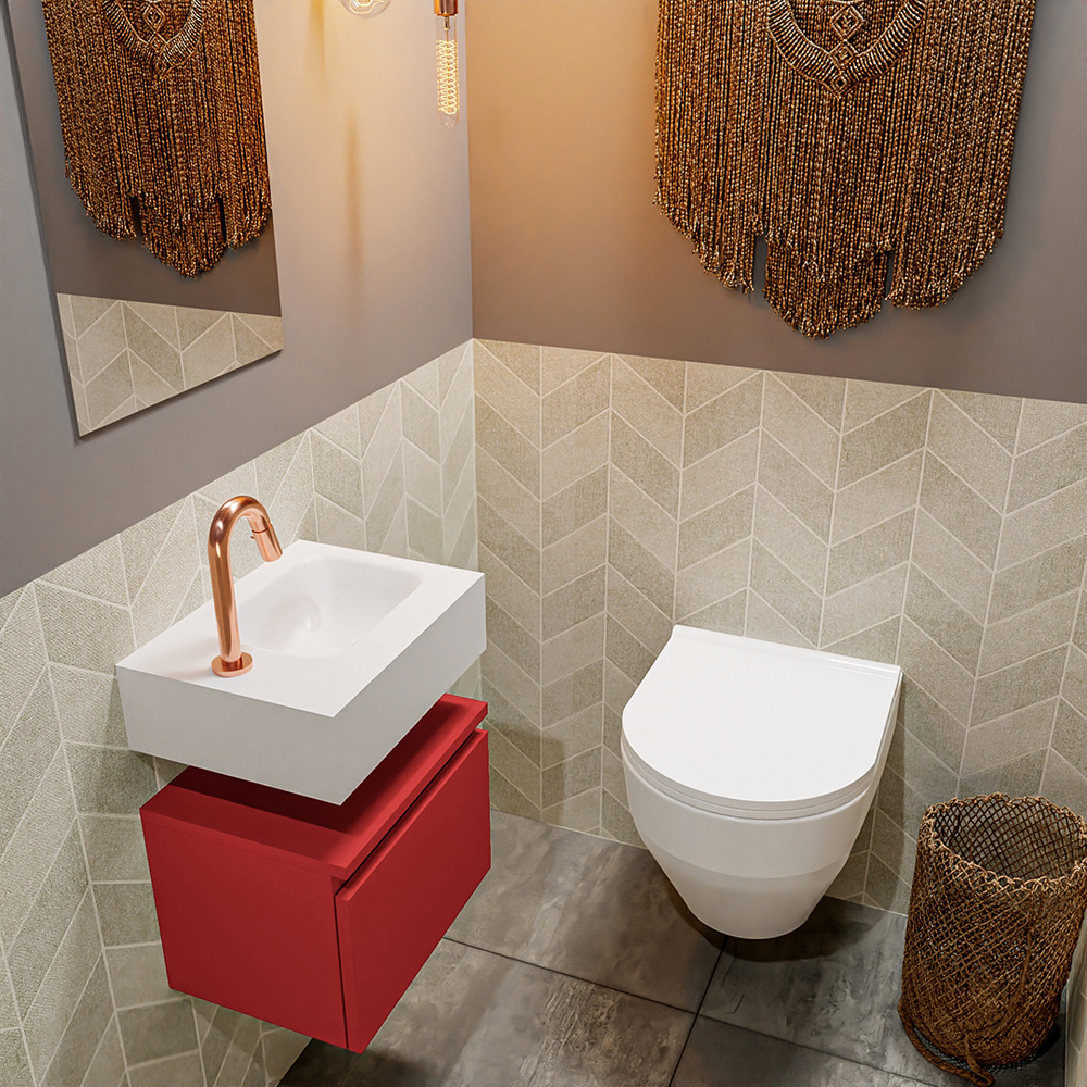 MONDIAZ ANDOR 40cm toiletmeubel fire. LEX 40cm wastafel talc positie rechts. Met 1 kraangat