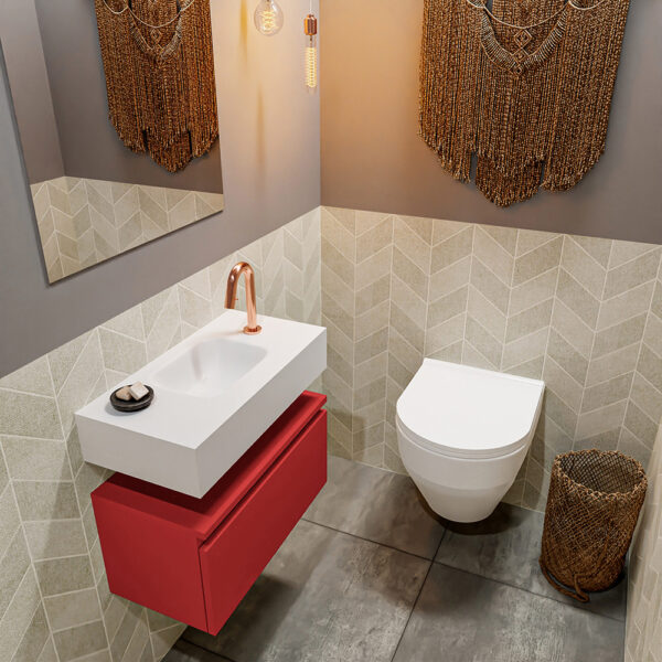 MONDIAZ ANDOR 60cm toiletmeubel fire. LEX 60cm wastafel talc positie midden. Met 1 kraangat