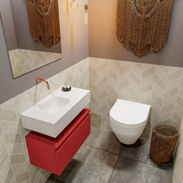 MONDIAZ ANDOR 60cm toiletmeubel fire. LEX 60cm wastafel talc positie links. Zonder kraangat