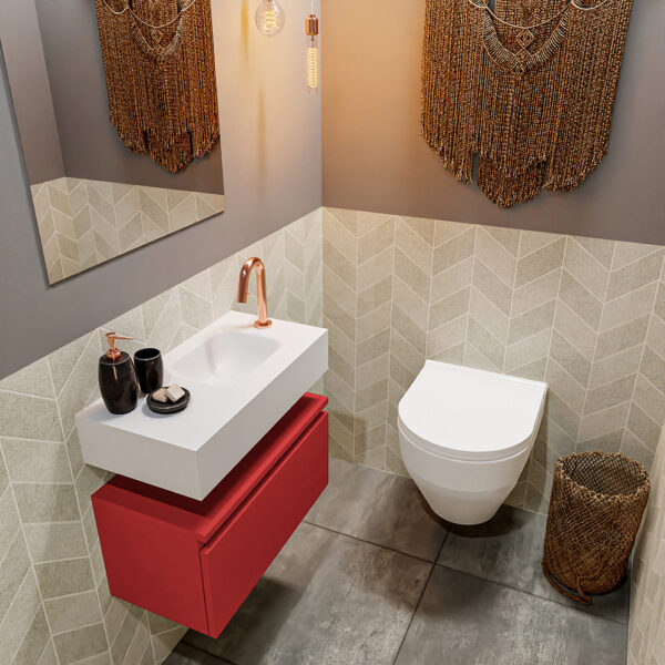 MONDIAZ ANDOR 60cm toiletmeubel fire. LEX 60cm wastafel talc positie rechts. Met 1 kraangat