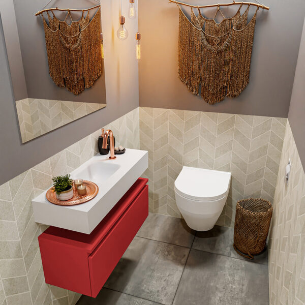 MONDIAZ ANDOR 80cm toiletmeubel fire. LEX 80cm wastafel talc positie midden. Met 1 kraangat