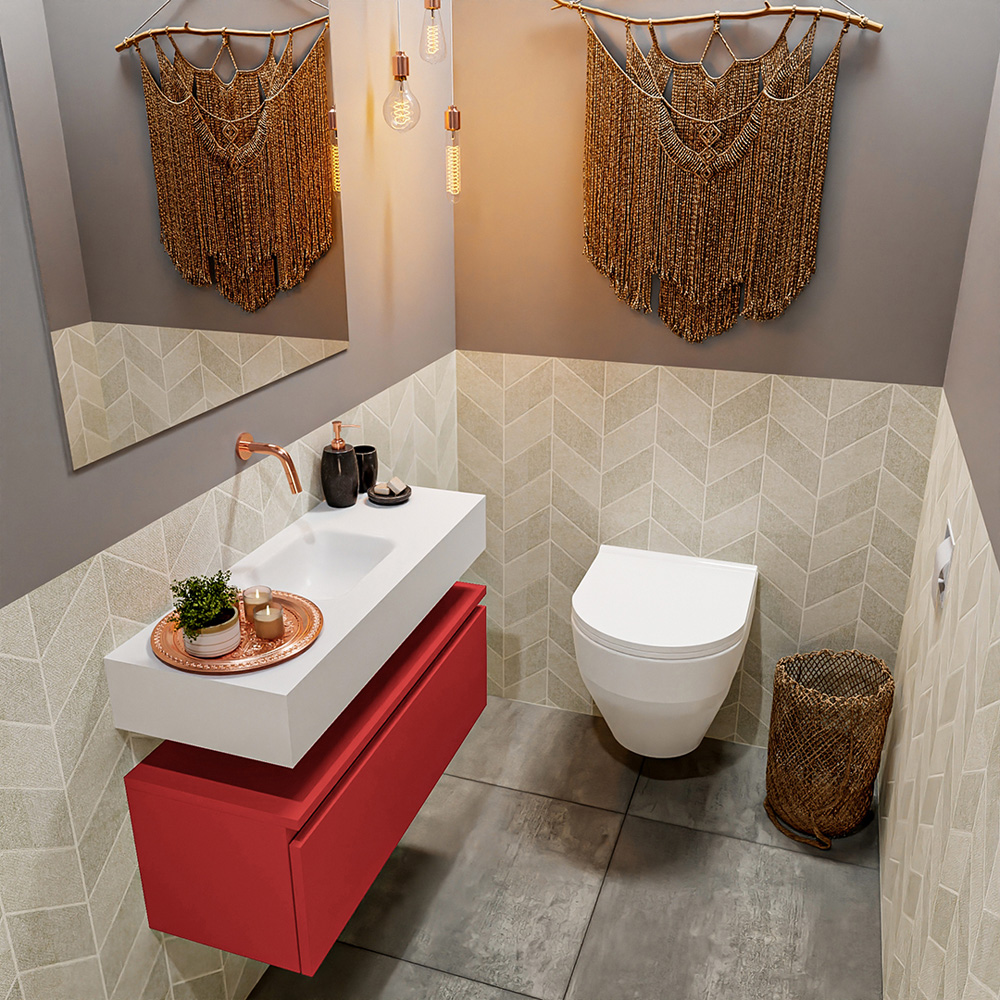 MONDIAZ ANDOR 80cm toiletmeubel fire. LEX 80cm wastafel talc positie midden. Zonder kraangat