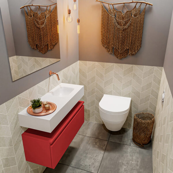 MONDIAZ ANDOR 80cm toiletmeubel fire. LEX 80cm wastafel talc positie rechts. Zonder kraangat