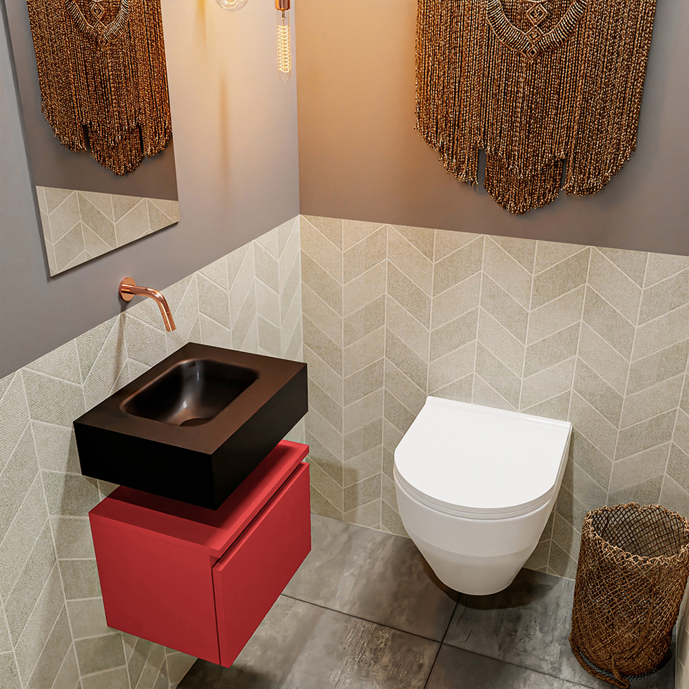 MONDIAZ ANDOR 40cm toiletmeubel fire. LEX 40cm wastafel urban positie midden. Zonder kraangat