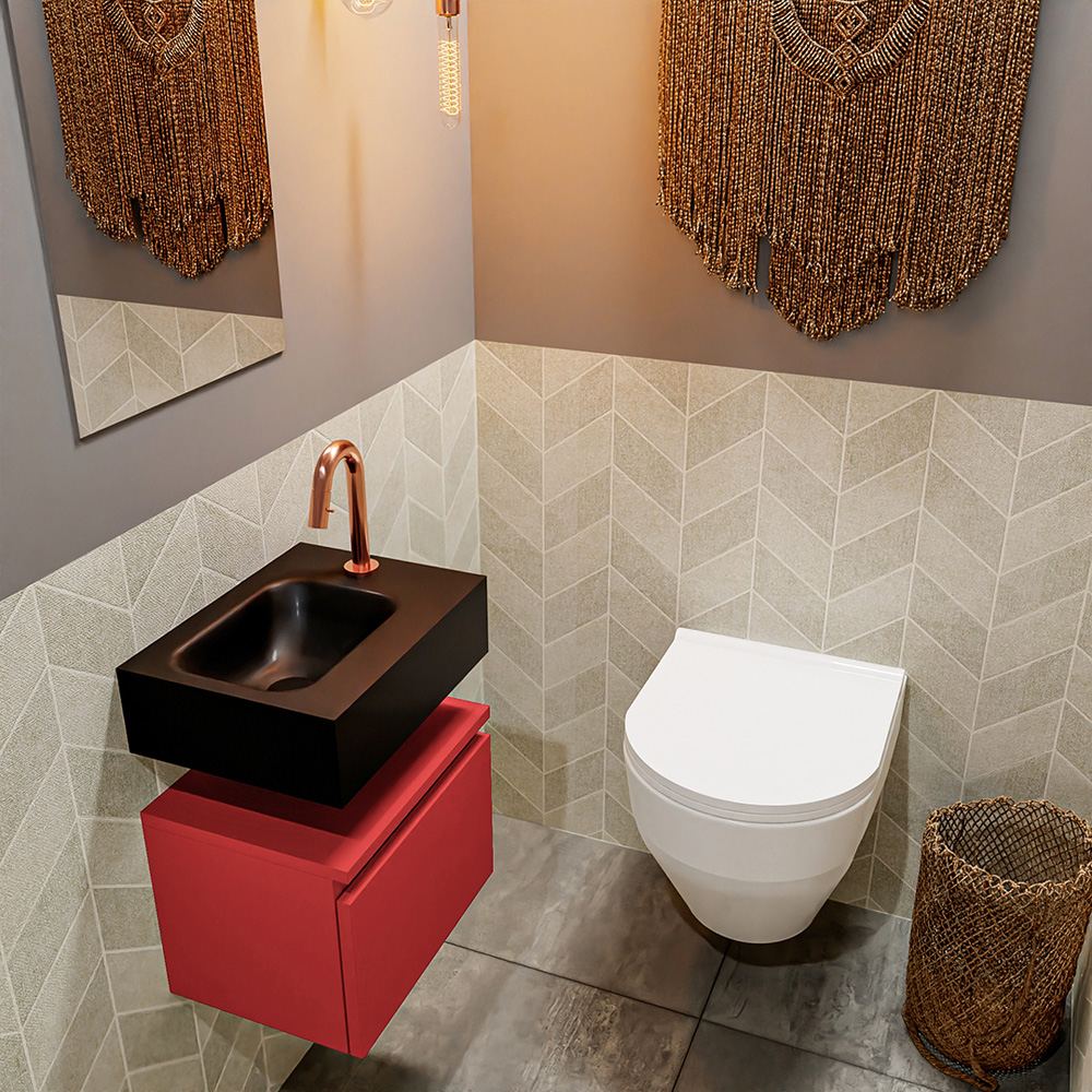 MONDIAZ ANDOR 40cm toiletmeubel fire. LEX 40cm wastafel urban positie links. Met 1 kraangat