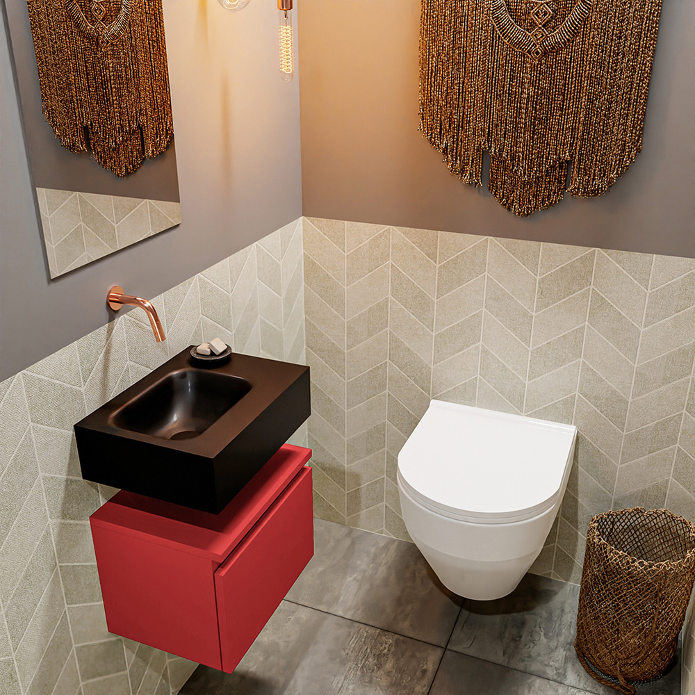 MONDIAZ ANDOR 40cm toiletmeubel fire. LEX 40cm wastafel urban positie links. Zonder kraangat